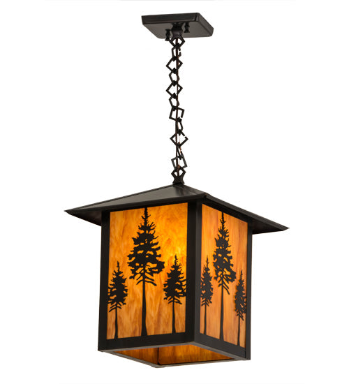 Meyda Lighting Seneca 18" Craftsman Brown Great Pines Pendant Light With Ambra Siena Idalight Shade Glass
