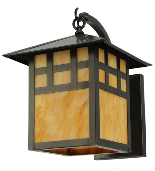 Meyda Lighting Seneca 18" Craftsman Brown Window Pane Curved Arm Wall Sconce With Ambra Siena Idalight Shade Glass