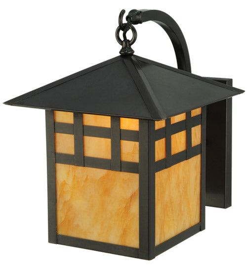 Meyda Lighting Seneca 18" Craftsman Brown Window Pane Curved Arm Wall Sconce With Ambra Siena Idalight Shade Glass