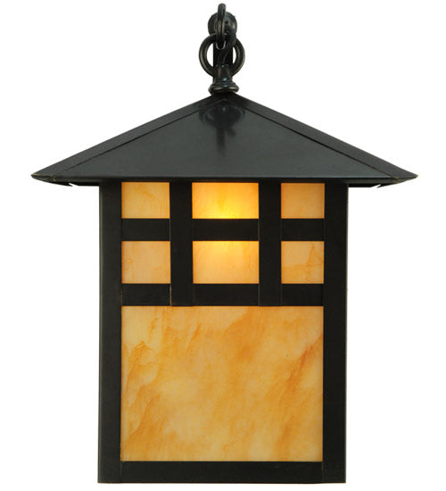 Meyda Lighting Seneca 18" Craftsman Brown Window Pane Curved Arm Wall Sconce With Ambra Siena Idalight Shade Glass