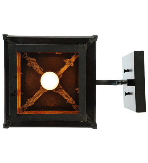 Meyda Lighting Seneca 18" Craftsman Brown Window Pane Curved Arm Wall Sconce With Ambra Siena Idalight Shade Glass