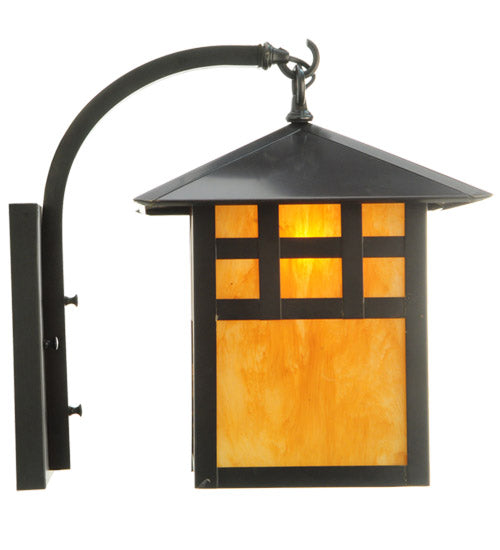 Meyda Lighting Seneca 18" Craftsman Brown Window Pane Curved Arm Wall Sconce With Ambra Siena Idalight Shade Glass