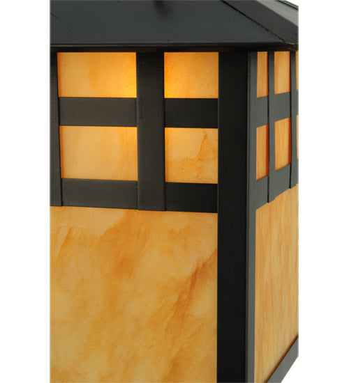 Meyda Lighting Seneca 18" Craftsman Brown Window Pane Curved Arm Wall Sconce With Ambra Siena Idalight Shade Glass