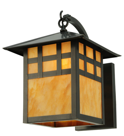 Meyda Lighting Seneca 18" Craftsman Brown Window Pane Curved Arm Wall Sconce With Ambra Siena Idalight Shade Glass