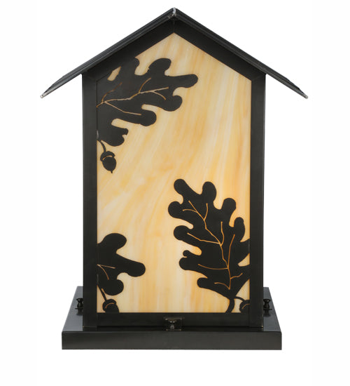 Meyda Lighting Seneca 20" 2-Light Craftsman Brown Oak Leaf Outdoor Pier Mount Light With Beige Art Shade Glass