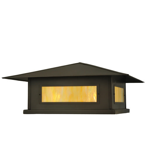 Meyda Lighting Seneca 20" 4-Light Timeless Bronze Stepping Stone Outdoor Pier Mount Light With Beige Iridescent Art Shade Glass