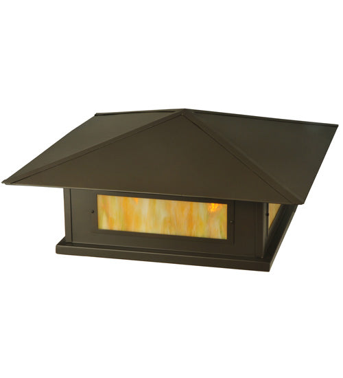 Meyda Lighting Seneca 20" 4-Light Timeless Bronze Stepping Stone Outdoor Pier Mount Light With Beige Iridescent Art Shade Glass