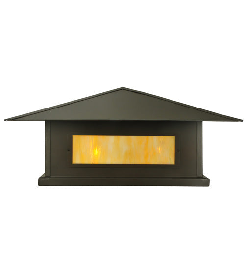 Meyda Lighting Seneca 20" 4-Light Timeless Bronze Stepping Stone Outdoor Pier Mount Light With Beige Iridescent Art Shade Glass