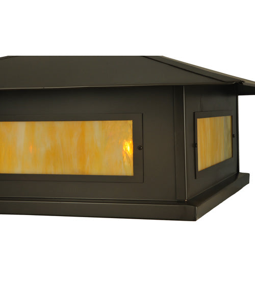 Meyda Lighting Seneca 20" 4-Light Timeless Bronze Stepping Stone Outdoor Pier Mount Light With Beige Iridescent Art Shade Glass
