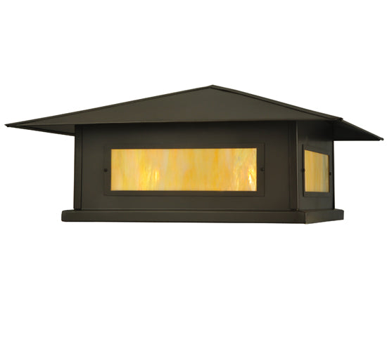 Meyda Lighting Seneca 20" 4-Light Timeless Bronze Stepping Stone Outdoor Pier Mount Light With Beige Iridescent Art Shade Glass
