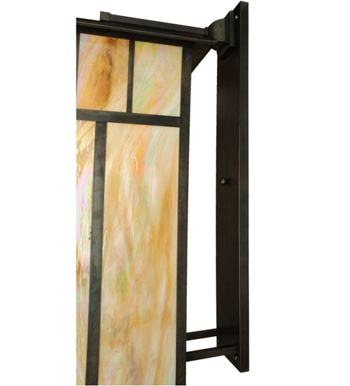 Meyda Lighting Seneca 20" Craftsman Brown Custom Bar Mission Wall Sconce With Beige Iridescent Shade Glass