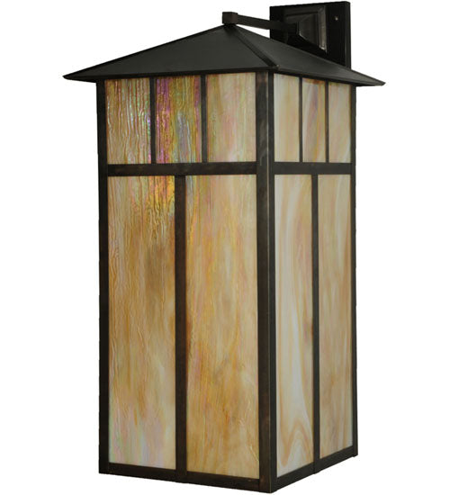 Meyda Lighting Seneca 20" Craftsman Brown Custom Bar Mission Wall Sconce With Beige Iridescent Shade Glass