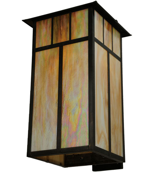 Meyda Lighting Seneca 20" Craftsman Brown Custom Bar Mission Wall Sconce With Beige Iridescent Shade Glass