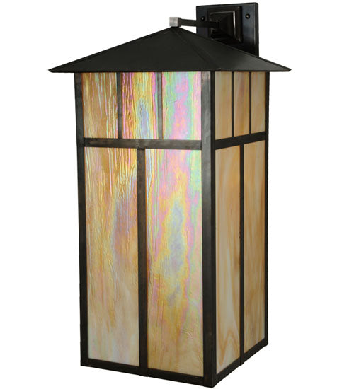 Meyda Lighting Seneca 20" Craftsman Brown Custom Bar Mission Wall Sconce With Beige Iridescent Shade Glass