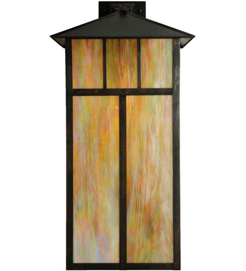 Meyda Lighting Seneca 20" Craftsman Brown Custom Bar Mission Wall Sconce With Beige Iridescent Shade Glass