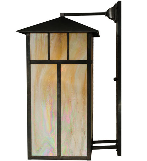 Meyda Lighting Seneca 20" Craftsman Brown Custom Bar Mission Wall Sconce With Beige Iridescent Shade Glass