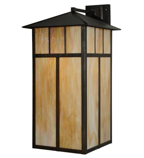 Meyda Lighting Seneca 20" Craftsman Brown Custom Bar Mission Wall Sconce With Beige Iridescent Shade Glass
