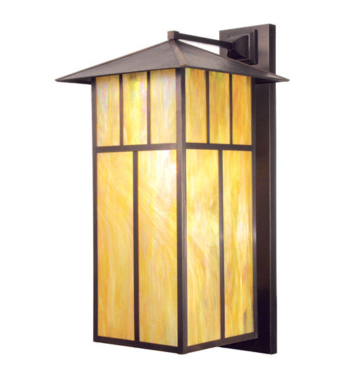 Meyda Lighting Seneca 20" Craftsman Brown Double Bar Mission Wall Sconce With Beige Iridescent Shade Glass