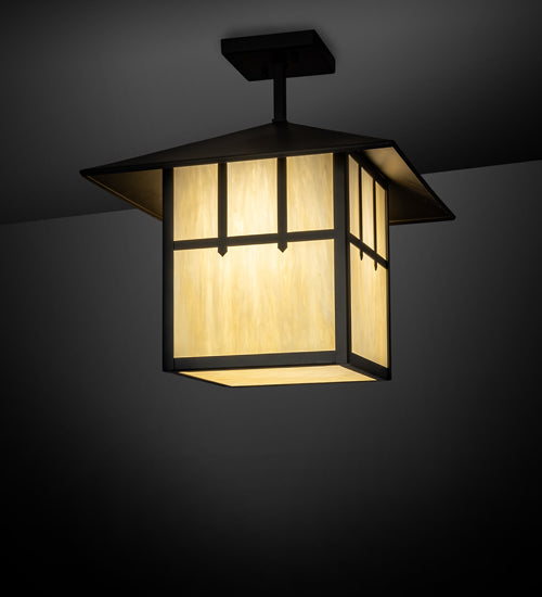 Meyda Lighting Seneca 20" Oil Rubbed Bronze Double Cross Mission Pendant Light With Beige Art Shade Glass