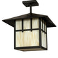 Meyda Lighting Seneca 20" Oil Rubbed Bronze Double Cross Mission Pendant Light With Beige Art Shade Glass