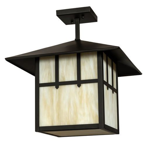 Meyda Lighting Seneca 20" Oil Rubbed Bronze Double Cross Mission Pendant Light With Beige Art Shade Glass