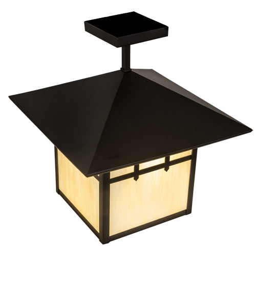 Meyda Lighting Seneca 20" Oil Rubbed Bronze Double Cross Mission Pendant Light With Beige Art Shade Glass