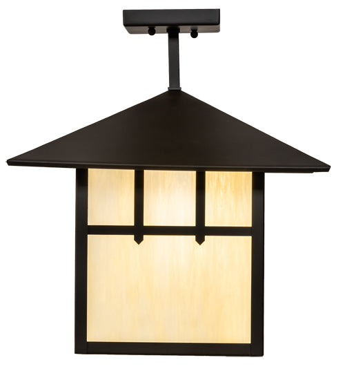 Meyda Lighting Seneca 20" Oil Rubbed Bronze Double Cross Mission Pendant Light With Beige Art Shade Glass