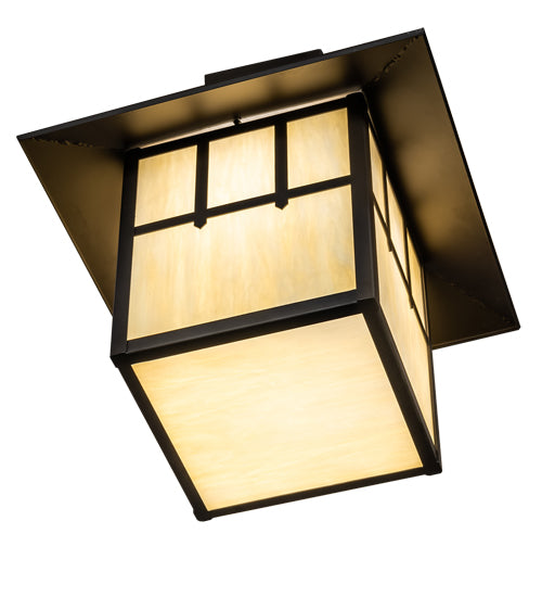 Meyda Lighting Seneca 20" Oil Rubbed Bronze Double Cross Mission Pendant Light With Beige Art Shade Glass