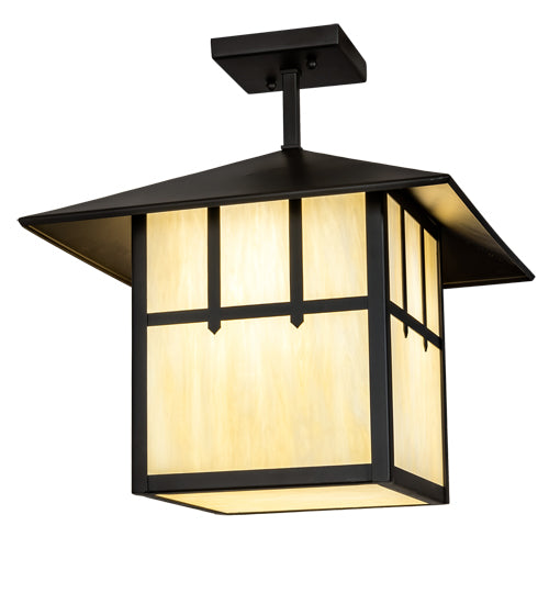 Meyda Lighting Seneca 20" Oil Rubbed Bronze Double Cross Mission Pendant Light With Beige Art Shade Glass