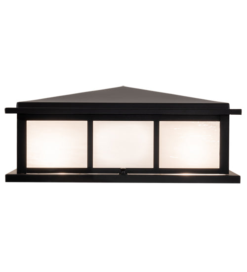 Meyda Lighting Seneca 20"Sq 4-Light Satin Black Wrought Iron Double Bar Mission Outdoor Pier Mount Light With White Shade Glass