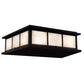 Meyda Lighting Seneca 20"Sq 4-Light Satin Black Wrought Iron Double Bar Mission Outdoor Pier Mount Light With White Shade Glass
