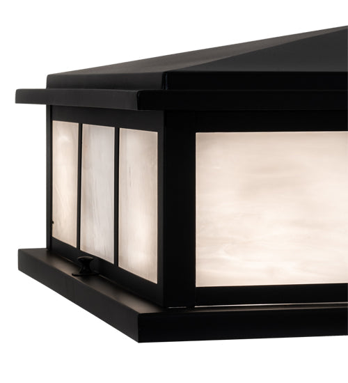 Meyda Lighting Seneca 20"Sq 4-Light Satin Black Wrought Iron Double Bar Mission Outdoor Pier Mount Light With White Shade Glass