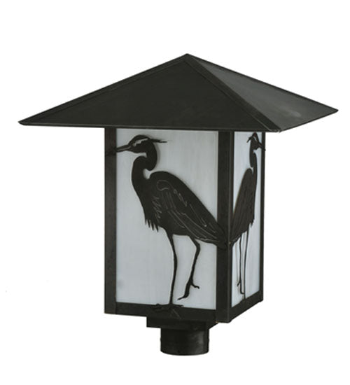 Meyda Lighting Seneca 22" Craftsman Brown Heron Post Mount Light With White Art Shade Glass