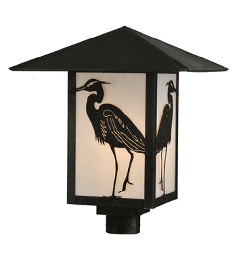 Meyda Lighting Seneca 22" Craftsman Brown Heron Post Mount Light With White Art Shade Glass