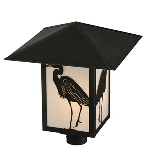 Meyda Lighting Seneca 22" Craftsman Brown Heron Post Mount Light With White Art Shade Glass