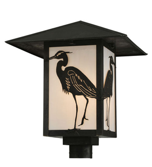Meyda Lighting Seneca 22" Craftsman Brown Heron Post Mount Light With White Art Shade Glass