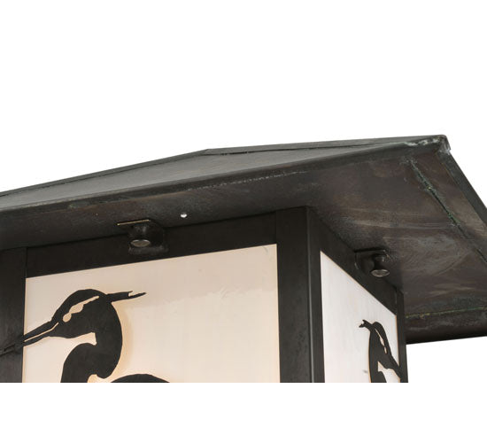 Meyda Lighting Seneca 22" Craftsman Brown Heron Post Mount Light With White Art Shade Glass