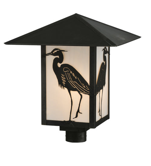 Meyda Lighting Seneca 22" Craftsman Brown Heron Post Mount Light With White Art Shade Glass