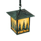Meyda Lighting Seneca 229695 13" Craftsman Verdigris Tall Pines Pendant Light With Beige Iridescent Shade Glass