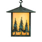 Meyda Lighting Seneca 229695 13" Craftsman Verdigris Tall Pines Pendant Light With Beige Iridescent Shade Glass