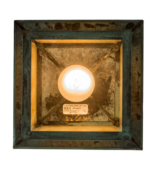 Meyda Lighting Seneca 229695 13" Craftsman Verdigris Tall Pines Pendant Light With Beige Iridescent Shade Glass