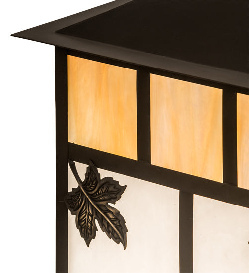 Meyda Lighting Seneca 23" 2-Light Craftsman Brown Maple Leaf Outdoor Pier Mount Light With Beige & White Iridescent Shade Glass