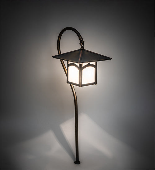 Meyda Lighting Seneca 23" Antique Copper Hill Top Shepherd's Hook Outdoor Landscape Fixture With White Opal Art Shade Glass
