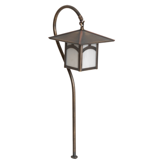 Meyda Lighting Seneca 23" Antique Copper Hill Top Shepherd's Hook Outdoor Landscape Fixture With White Opal Art Shade Glass