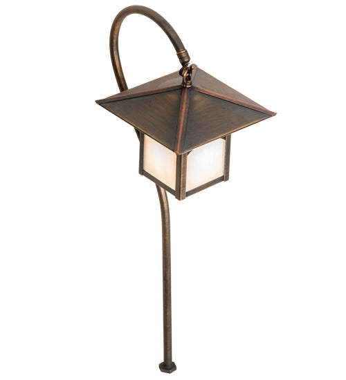 Meyda Lighting Seneca 23" Antique Copper Hill Top Shepherd's Hook Outdoor Landscape Fixture With White Opal Art Shade Glass