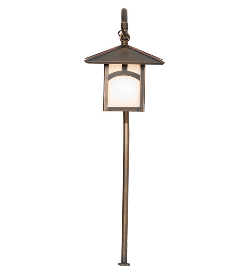 Meyda Lighting Seneca 23" Antique Copper Hill Top Shepherd's Hook Outdoor Landscape Fixture With White Opal Art Shade Glass