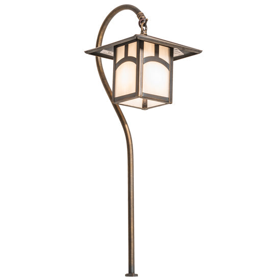 Meyda Lighting Seneca 23" Antique Copper Hill Top Shepherd's Hook Outdoor Landscape Fixture With White Opal Art Shade Glass