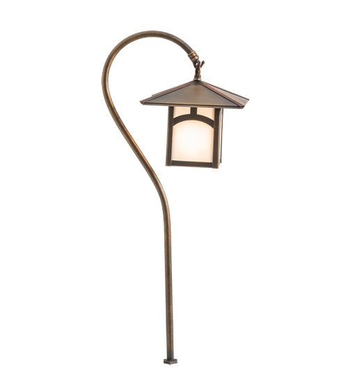 Meyda Lighting Seneca 23" Antique Copper Hill Top Shepherd's Hook Outdoor Landscape Fixture With White Opal Art Shade Glass