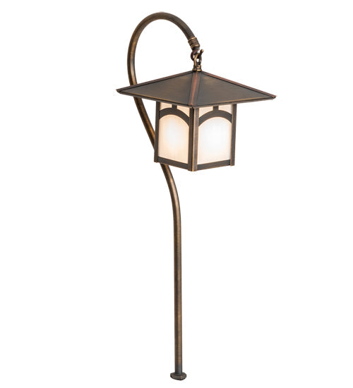Meyda Lighting Seneca 23" Antique Copper Hill Top Shepherd's Hook Outdoor Landscape Fixture With White Opal Art Shade Glass