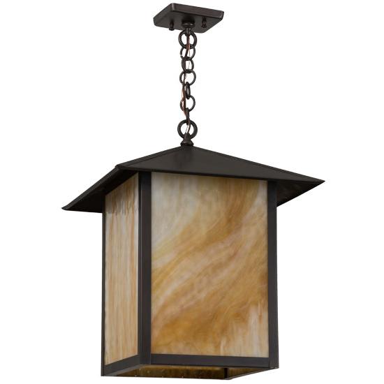 Meyda Lighting Seneca 23" Brown Pendant Light With Beige Shade Glass